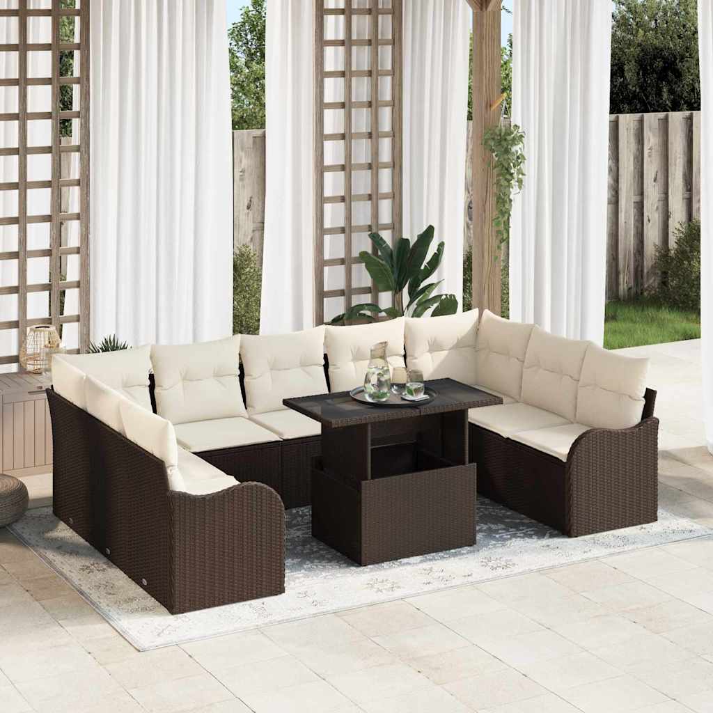 Garten-Sofa-Set 10 pcs Braun 100 x 55 x 73 cm Poly Rattan